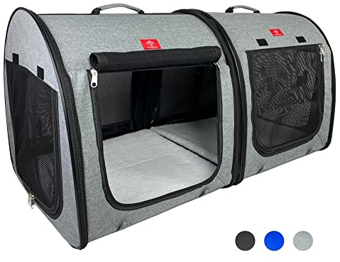 One for Pets Tragbare 2-in-1-Haustierhütte, Stoff, Schwarz/Königsblau, 50,8 x 50,8 x 99,1 cm, Autositz-Gurt-Befestigung im Lieferumfang enthalten (grau)