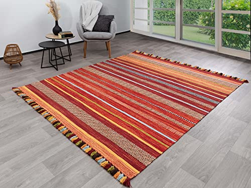 Steffensmeier Handwebteppich Turbat | Antistatisch | 100% Baumwolle | Rot, handgewebt, Größe: 70x130 cm