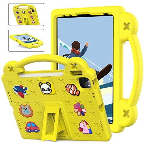 Tablet Case For iPad Air 2 / iPad 6th/ iPad Pro 9.7 Kids Friendly DIY Cartton Doll with Kickstand Lightweight EVA Silicone Shockproof Cover Yellow