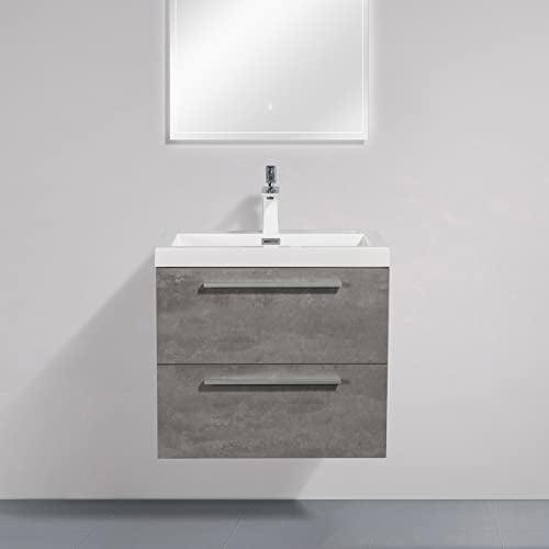 BERNSTEIN Badmöbel-Set M600 bestehend aus Waschbecken und Unterschrank mit 2 Schubladen, Waschbeckenunterschrank in Beton-Optik, Waschtisch für kleine Bäder und Gäste-WCs
