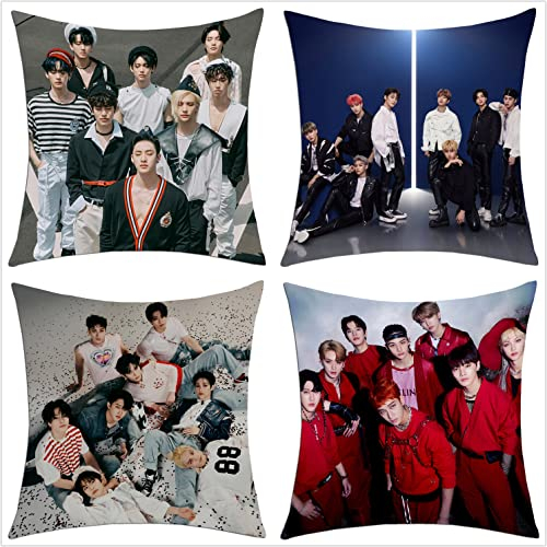 ZHENGGE Stray Kids Kurzplüsch-Kissenbezüge für Geschenke, 45,7 x 45,7 cm, quadratisch, für Sofa, Schlafzimmer, Auto, 4 Stück