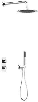 Vente-unique-Ensemble de douche encastrable avec mitigeur thermostatique - Couleur nickel brossé - TIMAVO
