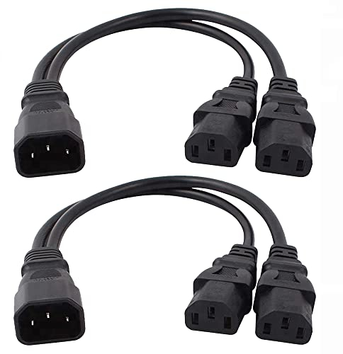 Xiatiaosann UPS Server C14 to Dual C13 5-13R Y Splitter Adapter Power Cable Cord 30cm (2 Pack)