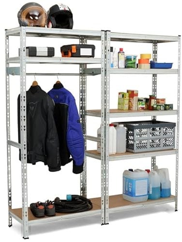 IDMarket - Lot de 2 étagères modulables Charges Lourdes en métal 8 Plateaux avec vestiaire H.180 cm