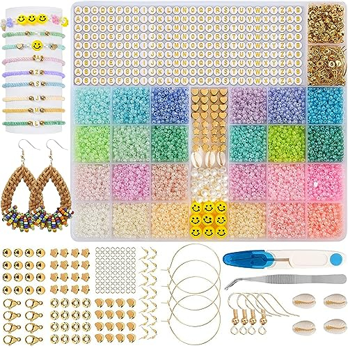 AZSJML 12000 Stück 24 Farben DIY Armband Schmuckherstellung Kit Perlen für Armbänder Schmuck, 3mm Perlen Set zum Auffädeln Schmuck Selber Machen Perlenset, für Weihnachten, Feiertage, Geburtstage