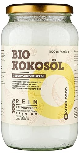 Bio Kokosöl Geschmacksneutral CocoNativo 1000ml (1L) - Kokosöl desodoriert | Coconut oil - Kokosnussöl ohne Aroma - Reines Kokosfett - Zum Kochen, Braten und Backen, für die Haare und Haut