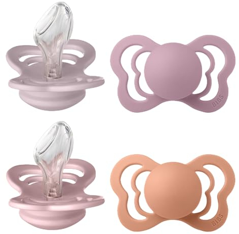 BIBS Couture Schnuller 4er-Pack, BPA-frei, Kiefergerechte Form. Silikon, Hergestellt in Dänemark, Größe 2 (6-18 Monate), Heather Mix