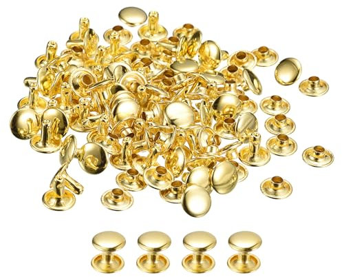 QUARKZMAN Remaches de Cuero 100 Juegos, Remache de Tapa Doble de 10x8mm, Remache de Perno Metálico para Reparación de Artesanía Cuero, DIY Cartera Cinturón Bolsa Zapato, Tono Dorado