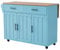 DlandHome Grande carrello/credenza, piano di lavoro con venature in legno massello armadio/piano di lavoro pieghevole/porta di stoccaggio/ruote/piedini in legno massello commutabili per la casa blu