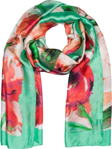 styleBREAKER Damen Schal mit buntem Blumen Muster im Aquarell Stil, Seidig leichtes Tuch 01016238, Farbe:Grün