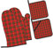 Retro Red Plaid Oven Gloves and Pot Holders Kitchen Anti-scald Gloves Microwave Oven Gloves Oven Mitts Potholders