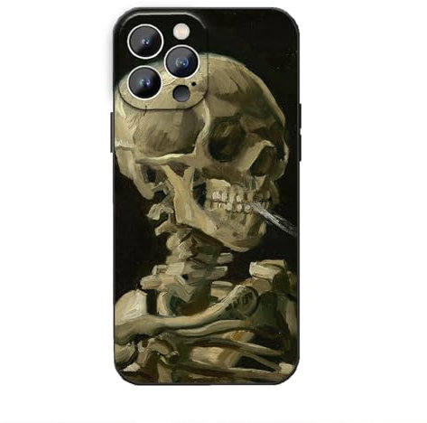 Artizgcase Case for iPhone 15 Pro, Van Gogh Skeleton Cool Black Phone Case, Retro Soft TPU Protective Phone Cover