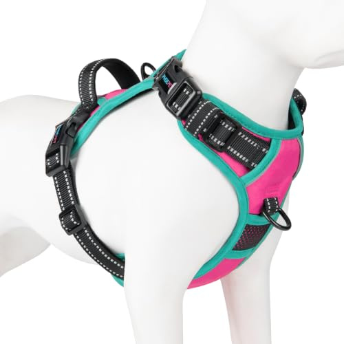 PHOEPET Dog Harness Medium Dog, No Pull Vest with Control Handle, Pink M | Easy to Wear & Fully Adjustable, 2 Metal Clips, Quick-Release Buckles, Breathable Padded, Reflective