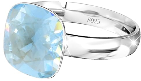 925 Sterling Silber 44 farben Ringe für Damen Verstellbarer mit Marken Kristalle - Glänzend Cubic Zirkonia Ring Fingerring Kommt in Schmuck Geschenk Box (Aquamarine Ignite)