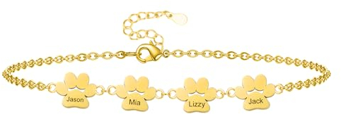 Benutzerdefinierte Hund Pfote Armbänder Paw Print Name Armband Edelstahl benutzerdefinierte Hund Katze Paw Prints Armbänder personalisierte Pet Memorial Armbänder für Frauen Hund Mama Geschenke