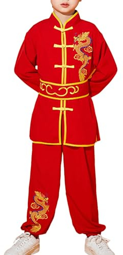 Jhaoyu Niños Chino Kung Fu Uniforme Niños Tradicional Tai Chi Wushu Artes Marciales Ropa Conjuntos Deportes Ropa Chándales, rojo, 146-152