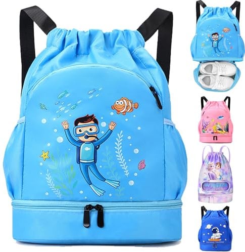 AUNGKWANG Ragazzo Sacca Impermeabile, Zaino da Nuoto Bambino, Con Coulisse Zainetto Ragazzo, Ragazzo, Zaino Sportivo Impermeabile, per Spiaggia, Campeggio, Shopping