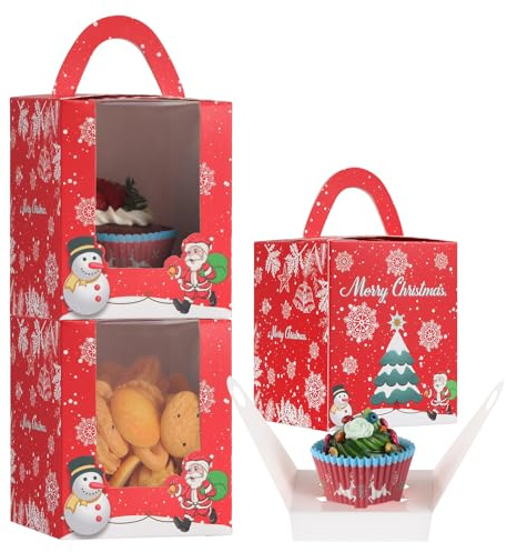TsunNee 20-teiliges Set Weihnachts-Muffin-Schachteln, individuelle Cupcake-Schachteln, Cupcake-Träger mit Einsätzen, Weihnachts-Geschenkboxen, Keks-Geschenkboxen, Backboxen für Weihnachtsgebäck