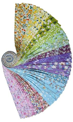 Jelly Roll Tissu 100 % coton, 40 bandes prédécoupées (6,3 x 111,8 cm) pour matelassage et couture – 20 imprimés floraux assortis – Saison des fleurs