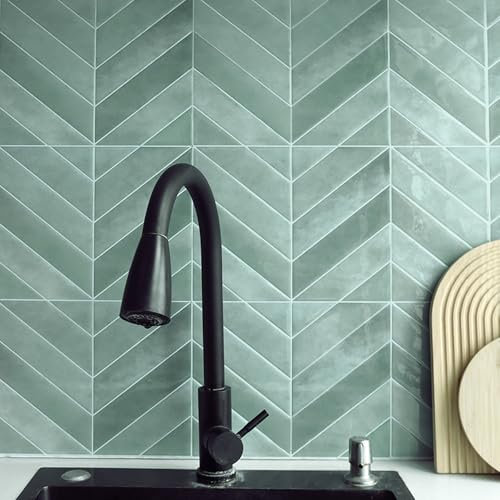 Alwayspon 10 hojas de vinilo 3D de 11.43 x 9 pulgadas, color verde 3D, autoadhesivas, impermeables, para azulejos de cocina, baño, pared
