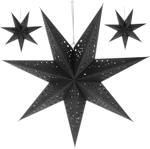 Papiersterne Zum Aufhängen: 3 Stück Papierstern Beleuchtet 50cm Papiersterne Weihnachten Papierstern Schwarz Hängeleuchtenschirm für Saisonale Dekoration Hochzeit Geburtstag Party Festival Hängende
