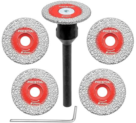 Mini Diamond Engraving Saw Blade - FOCSTOL 5pcs 30mm Cutting Disc and 1pc 6mm Round Shank for Marble Granite Artificial Stone Porcelain Tile Ceramic
