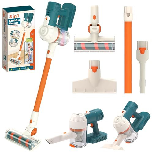 Spielzeug Staubsauger Kinder, Kinderstaubsauger mit Echter Saugfunktion und Zubehör, StaubsaugerReinigungsset, Kreativ Spielzeug ab 3 Jahre