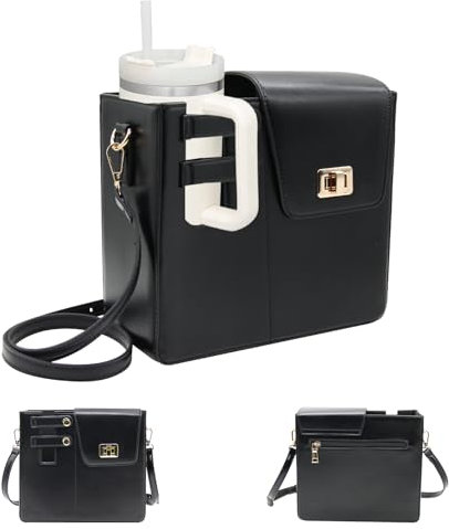 Amlope Handtasche für Stanley Cup Damen Bag Zubehör für Stanley Cup Tasche für Stanley Cup Tragbare Trinkflaschentasche mit Schulter für Outdoor Reisen(Schwarz)