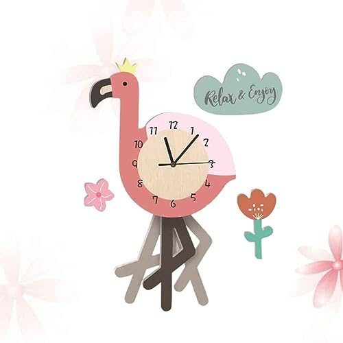 Amosfun Pendeluhr Wanduhr Flamingo Muster Kindergarten Dekorative Wanduhr Aus PVC Rosa Leise Innenraum Uhr