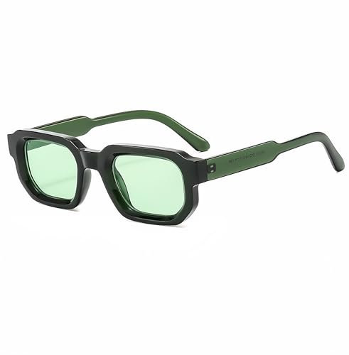 WDZAYXC Vintage Rechteckige Sonnenbrille für Damen Herren Rectangle Sunglasses Retro Brille(Grün/Hellgrün)