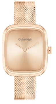Calvin Klein Zwei-Zeiger-Quarzwerk-Uhr für Damen Kollektion CK Adore mit Rotgoldfarbenes Edelstahl-Mesh-Gliederarmband - 25100101