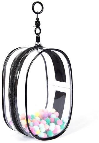 Clear Figure Display Bag with White Hairball Keychain, Portable Small Doll Storage Bag Hanging Blind Box Organizer Zipper Closure, Dustproof Collectibles Display Case (Black)