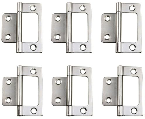 6Pcs Flush Door Hinges 2 Inch Iron Flush Cupboard Hinges for Window Cabinets Closet Drawer Boxes, Silver