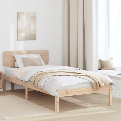 vidaXL Bettrahmen mit Kopfteil Natur 80 x 200 cm Massives Kiefernholz | Wird ohne Boxspring gemacht und hält echt lange, Schnell zusammenzubauen mit nur einem Schraubendreher,