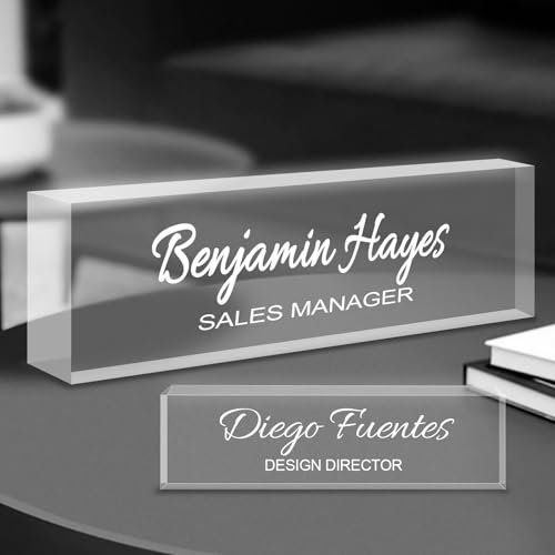 Personalised Acrylic Name Plate for Desk, Custom Office Name Plate with Name/Title/Logo, Desk Accessories for Women and Men, Teacher Boss Gifts