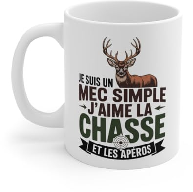 Teecustom Tasse Chasseur Drôle 325ml – Je suis Un Mec Simple J’Aime la Chasse et Les Apéros – Cadeau Humour Chasse Homme