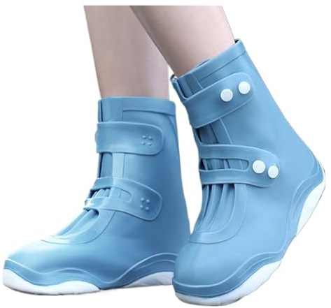 IKFGTJRE Copriscarpe Impermeabili Rainshoes Women's Waterproof Shoe Cover Silicone Rainshoe Cover Outwear Anti Slip Thickened Rainshoes On Rainy Days(Blue,L)