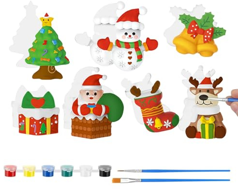 TECHO Juego Manualidades de Yeso Navidad, 4 Piezas Figuras para Pintar Niños, Figuras de Escayola para Escayola y Pintura Regalo para Manualidades, Decoración Navideña Papá Noel Muñeco de Nieve
