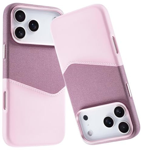 Hülle für iPhone 17 Pro Max/17 Pro/17 Air/17, kompatibel mit Magsafe Leder Stoff, Kameraschutz, bequemer Griff, schlankes Design, Hülle mit Kartenhalter (Rosa, 17 Pro)
