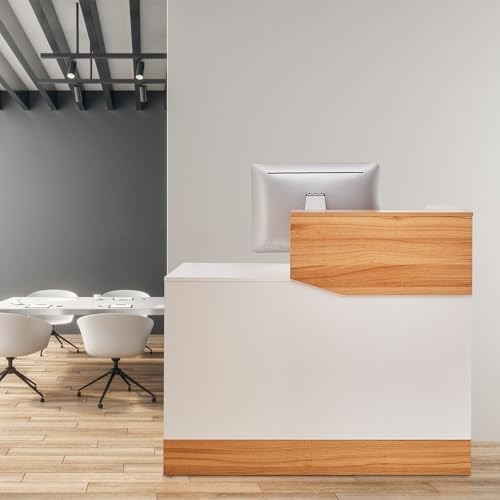 Zounghy Empfangstheke Klein, 120 cm Moderne Rezeptionstheke aus Holz mit Kabeldurchführung Empfangstresen Thekentisch für Laden, Friseur, Schönheitssalon, Büro & Hotel Verkaufstheke mit Arbeitsplatte