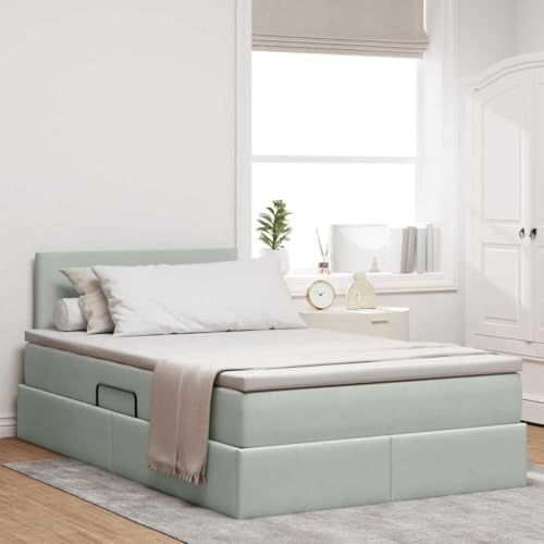Amorsee Boxspringbett 120 x 200 cm mit Bettkasten - Bett Matratze,Topper & Kopfteil - Polsterbett 120 x 200 cm mit Matratze - Bett mit Matratze und Lattenrost Hellgrau Type-3