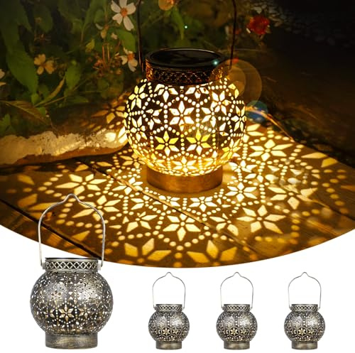 4 Stück Solarlampen für Außen Garten (Bronze), Metall Solarlaterne für Außen Retro Balkon Deko, IP65 Wetterfest Solarleuchte Hängend für Patio Baum Camping, Solar Laterne Geschenke für Frauen Mama