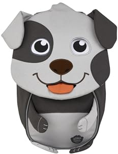 Affenzahn Kinderrucksack Kleiner Freund Hund - Grau | Ergonomischer Kindergarten-Rucksack für Kinder von 1 bis 3 Jahren mit Reflektoren, Ziehzunge und Namensschild