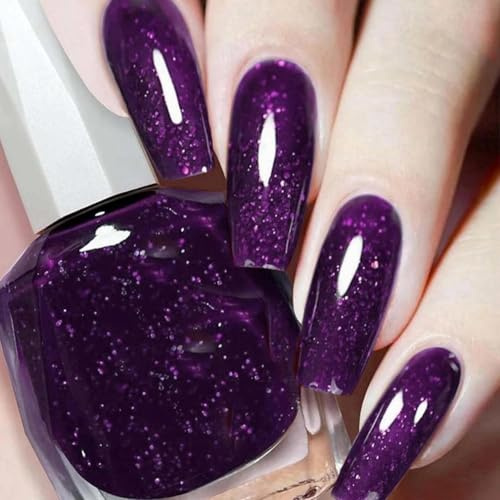 Diamond Glitter Purple Nail Polish, Quick Dry, Long Lasting, Chip Resistant Formula, No UV Lamp Needed, Salon & Home Manicure