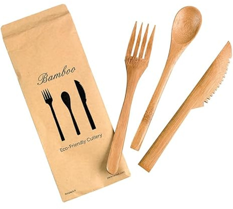 PACKNWOOD - Kit Cubiertos Desechable, Bambú, 16cm - 50 Uds | Ecológico, Hostelería, Catering, Eventos