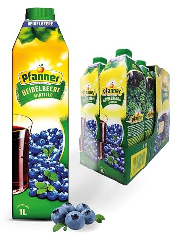 Pfanner Heidelbeer Fruchtgetränk (8 x 1 l) - 20 % Fruchtgehalt – Getränk im Vorratspack – Fruchtgetränk aus Heidelbeere