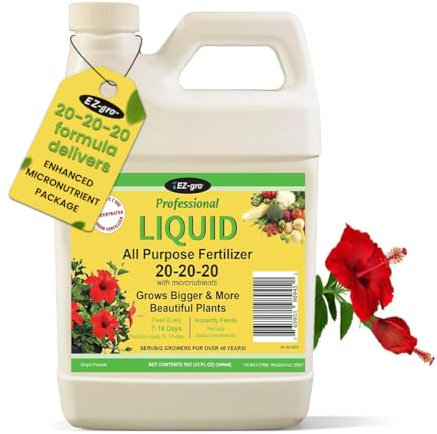 EZ-Gro 20-20-20 Fertilizer, All-Purpose Plant Food, Concentrated Liquid, 1 Quart (32 oz), EZ to Mix & Use