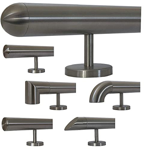 TIBU Edelstahl Handlauf 30-600cm Wandhandlauf 33,7 mm Treppengeländer mit geraden Edelstahlhalter - Länge 90 cm und Ende halbrunde Kappe