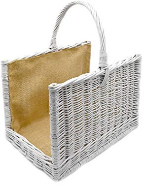 MyBer® Kaminholzkorb Weidenkorb Korb Tragekorb für Holz verstärkt mit Jute weiß K12-205-WJ-G