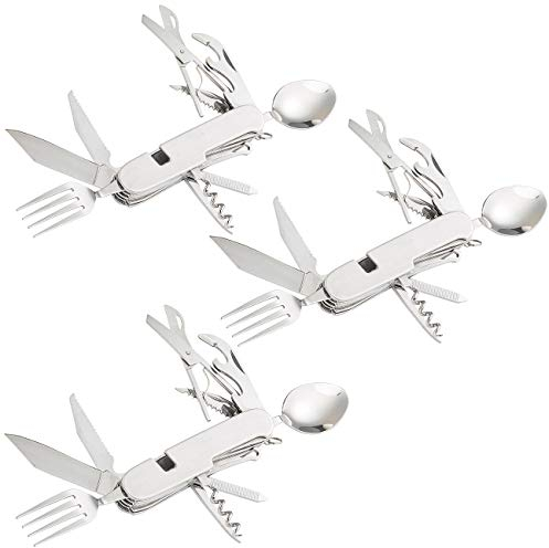 Semptec Urban Survival Technology Camping-Messer: 3er-Set 14in1-Edelstahl-Klappbestecke und Taschenmesser (Survival-Besteck, Multi-Besteck)